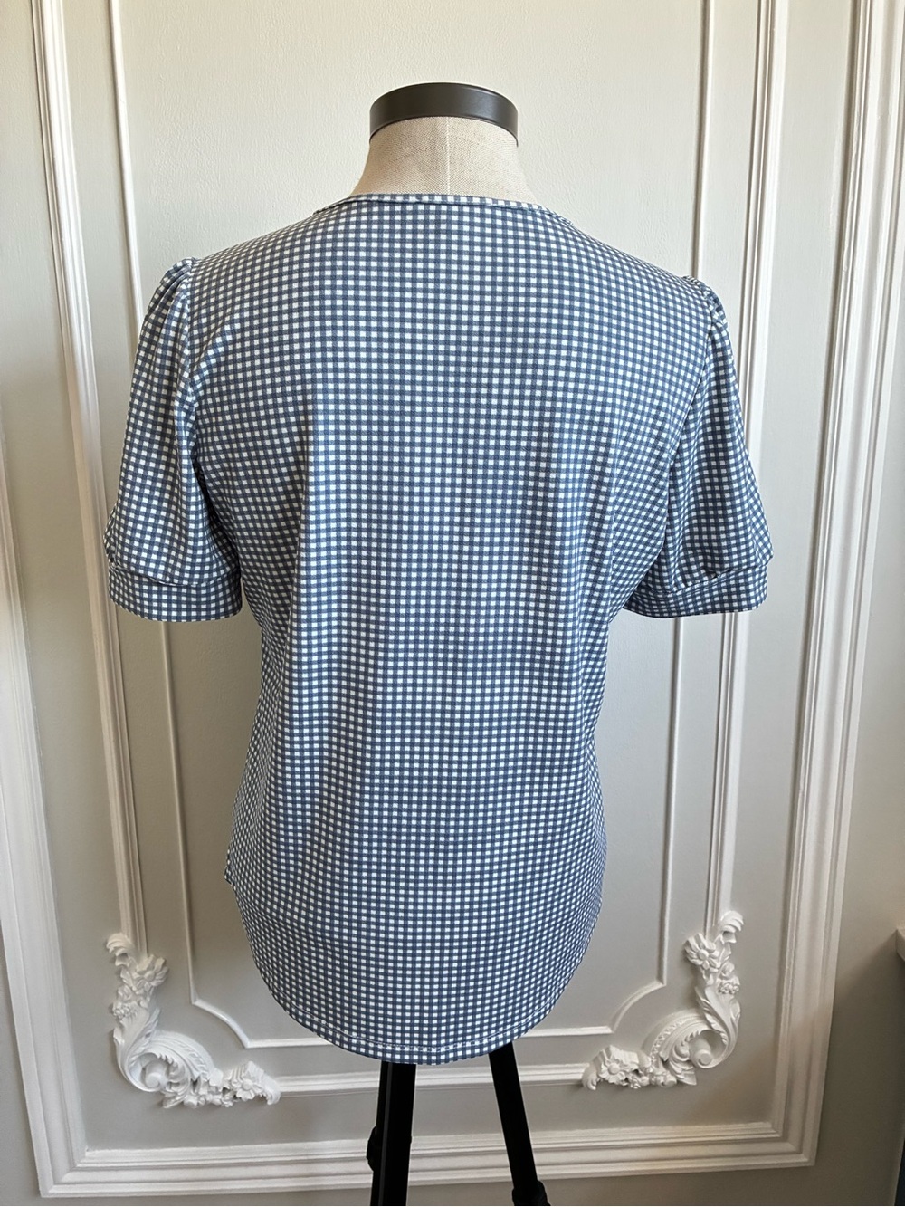 Adrianna Papell Blue and White Gingham Tie-Front Blouse - Picture 5 of 11